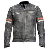 Cafe Racer Retro Distressed Grey Motorcycle Real Leather Jacket for Men - MNCLeather